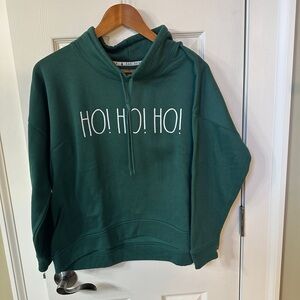 Rae Dunn Ho Ho Ho Christmas Holiday Pullover Funnel Neck Sweatshirt Top Size L
